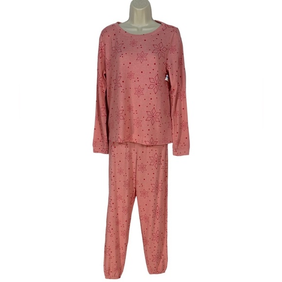 BP Long Sleeve Long Pant Snowflake Print Pajama Set - Pink